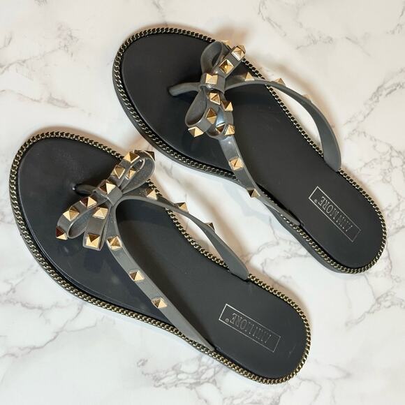 Ann More Grey JELLY SANDALS BOW TRIM DECORATION THONG SANDAL SZ 10 $28 - Picture 4 of 11
